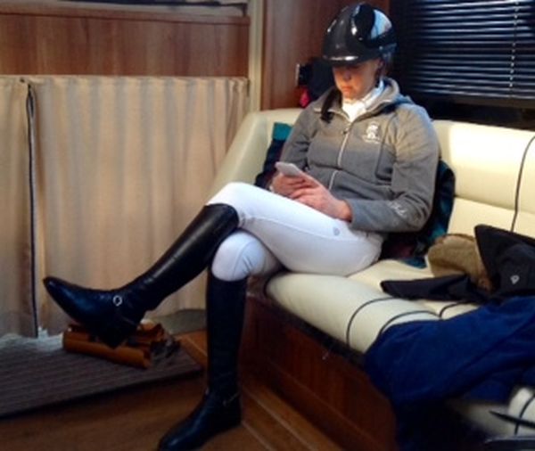 Amy checking the dressage test scores