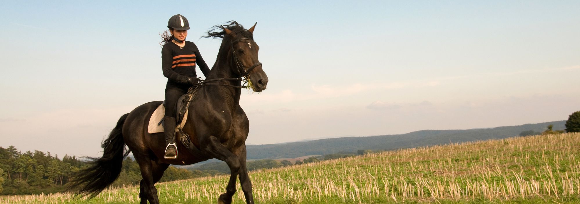 woman riding a horse at sunset